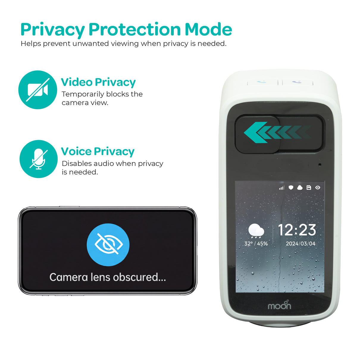 Moon Smart Baby Monitor with Camera and Audio, Color Night Vision, 2-Way Talk, Privacy Mode, Mount Stand Included-White