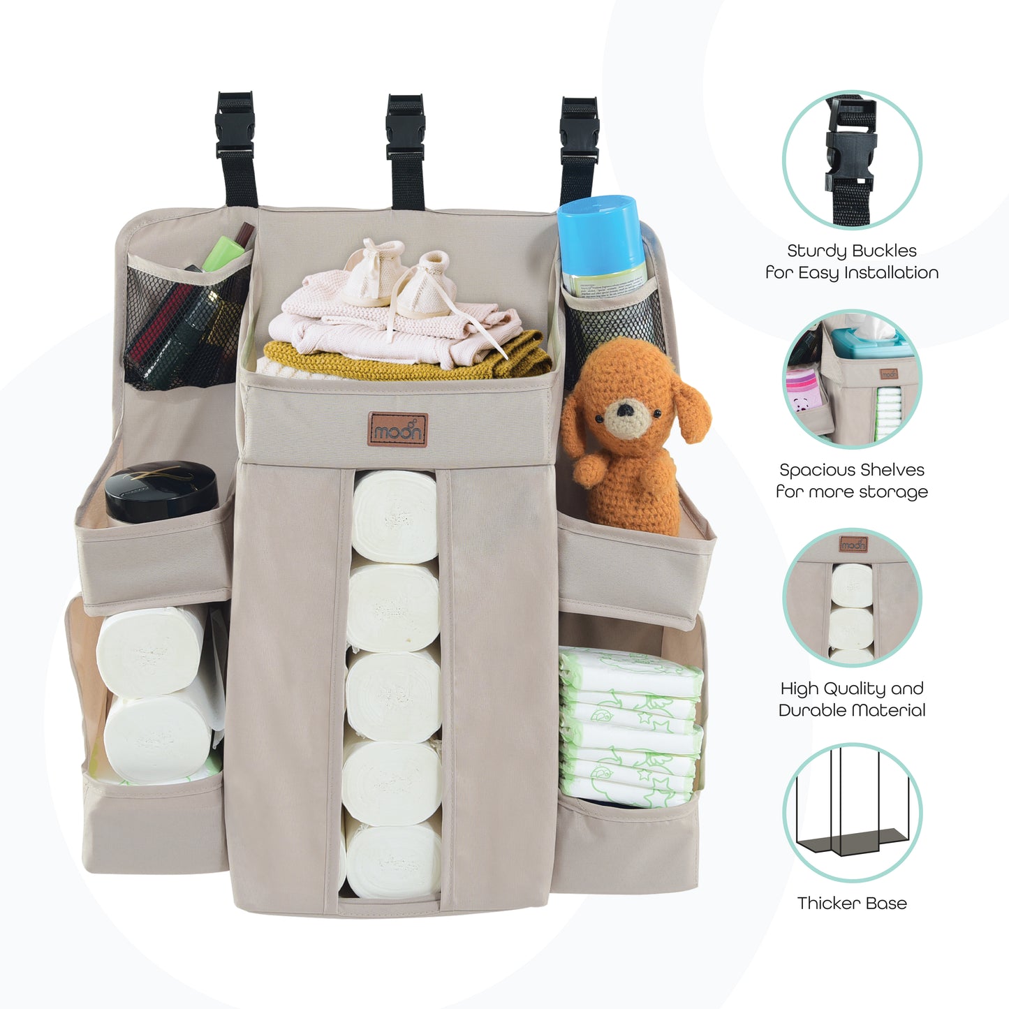 MOON Wooden Portable Crib Brown / Baby Crib Organizer  / Crib & Pram Mattress (Classic Foam Moses Basket Mattress)