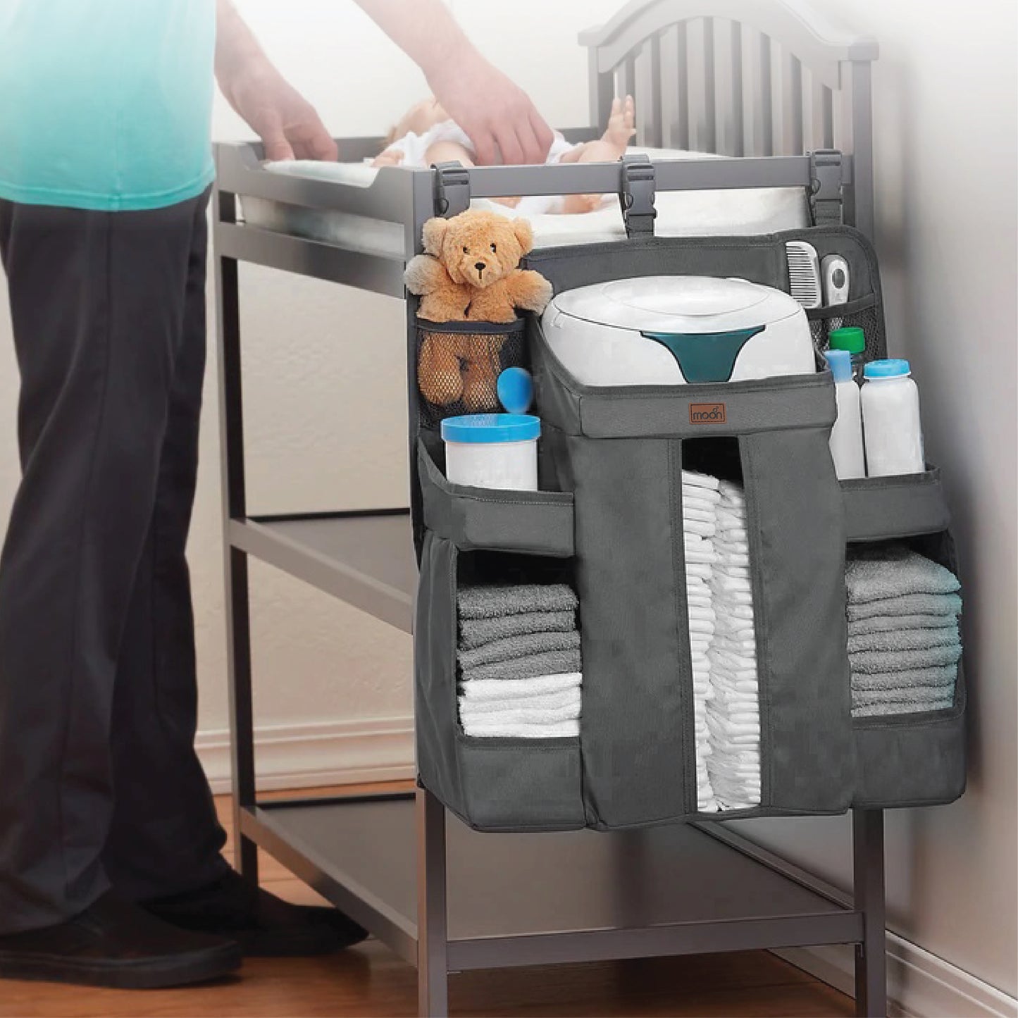 MOON Wooden Portable Crib  - Natural Wood / Baby Crib Organizer/ Crib & Pram Mattress (Classic Foam Moses Basket Mattress)