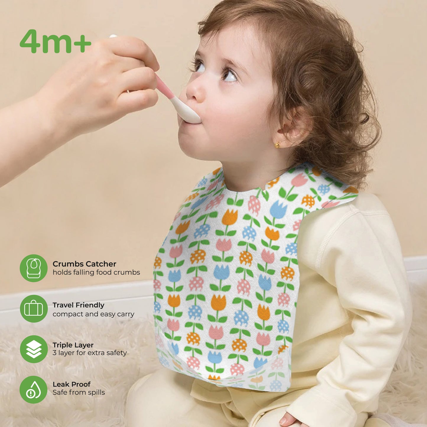 MOON Disposable baby bibs- Flowers (24 x 35 cm)