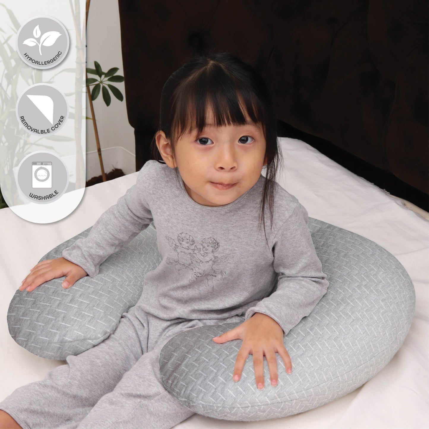MOON  Feeding Pillow with Bamboo rayon - Grey