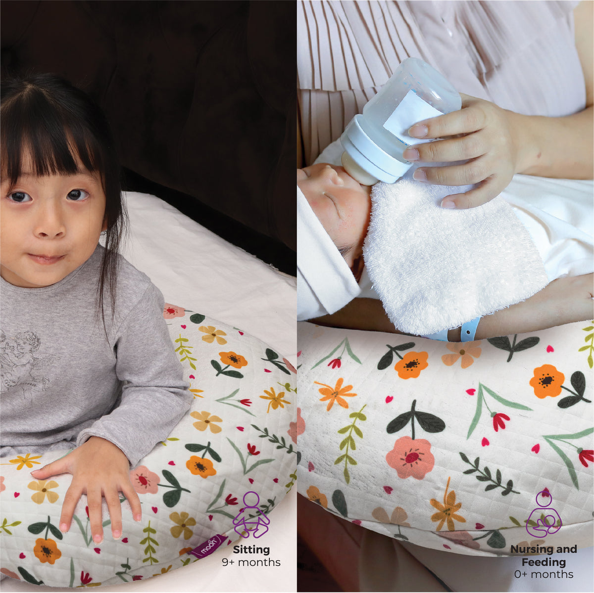 MOON Portable Nursing Breast Feeding Baby Support Pillow Cushion With Washable Zippered Cover-Hippo — The Moon Brand product image