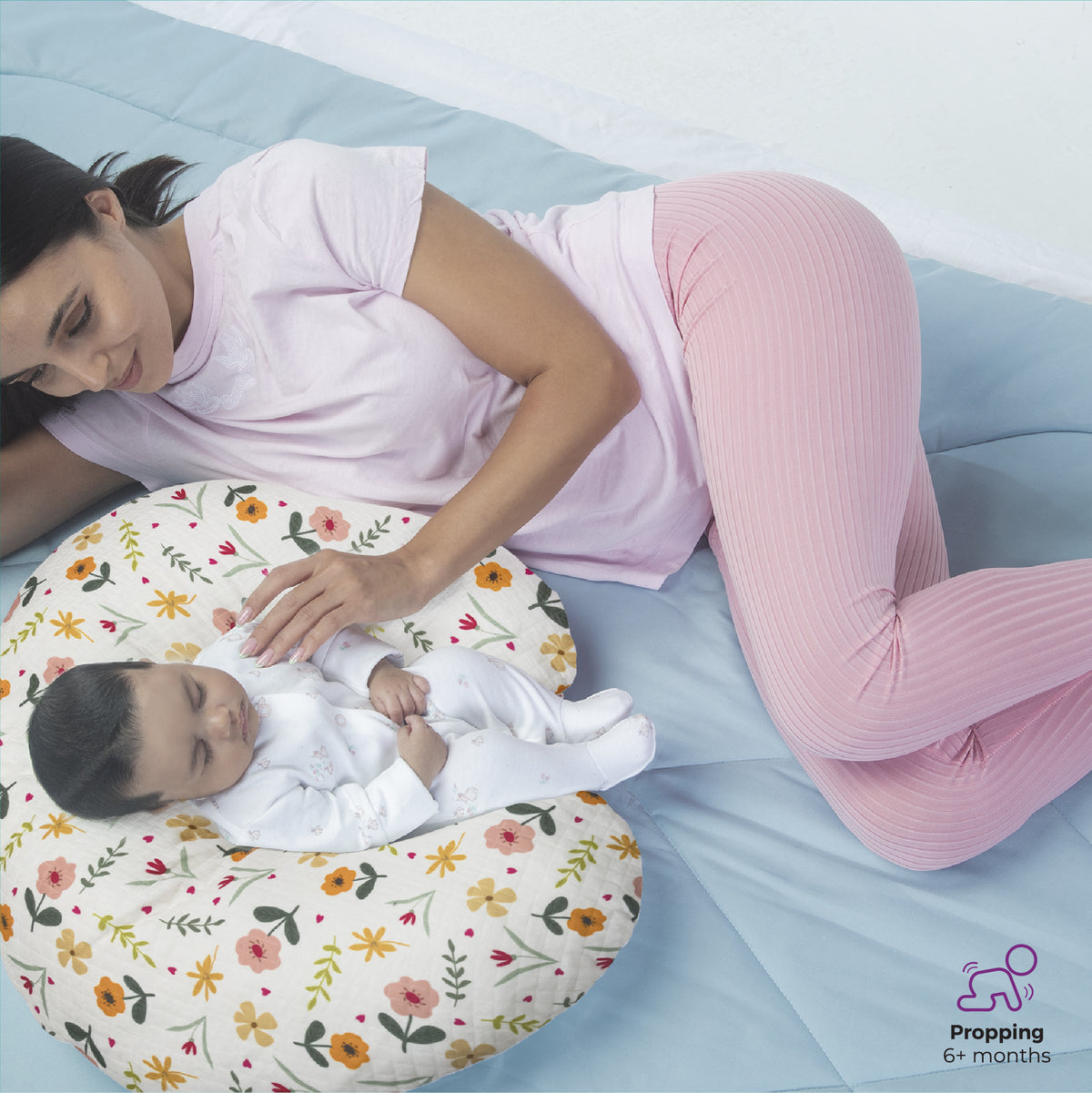 MOON Portable Nursing Breast Feeding Baby Support Pillow Cushion With Washable Zippered Cover-Hippo — The Moon Brand product image