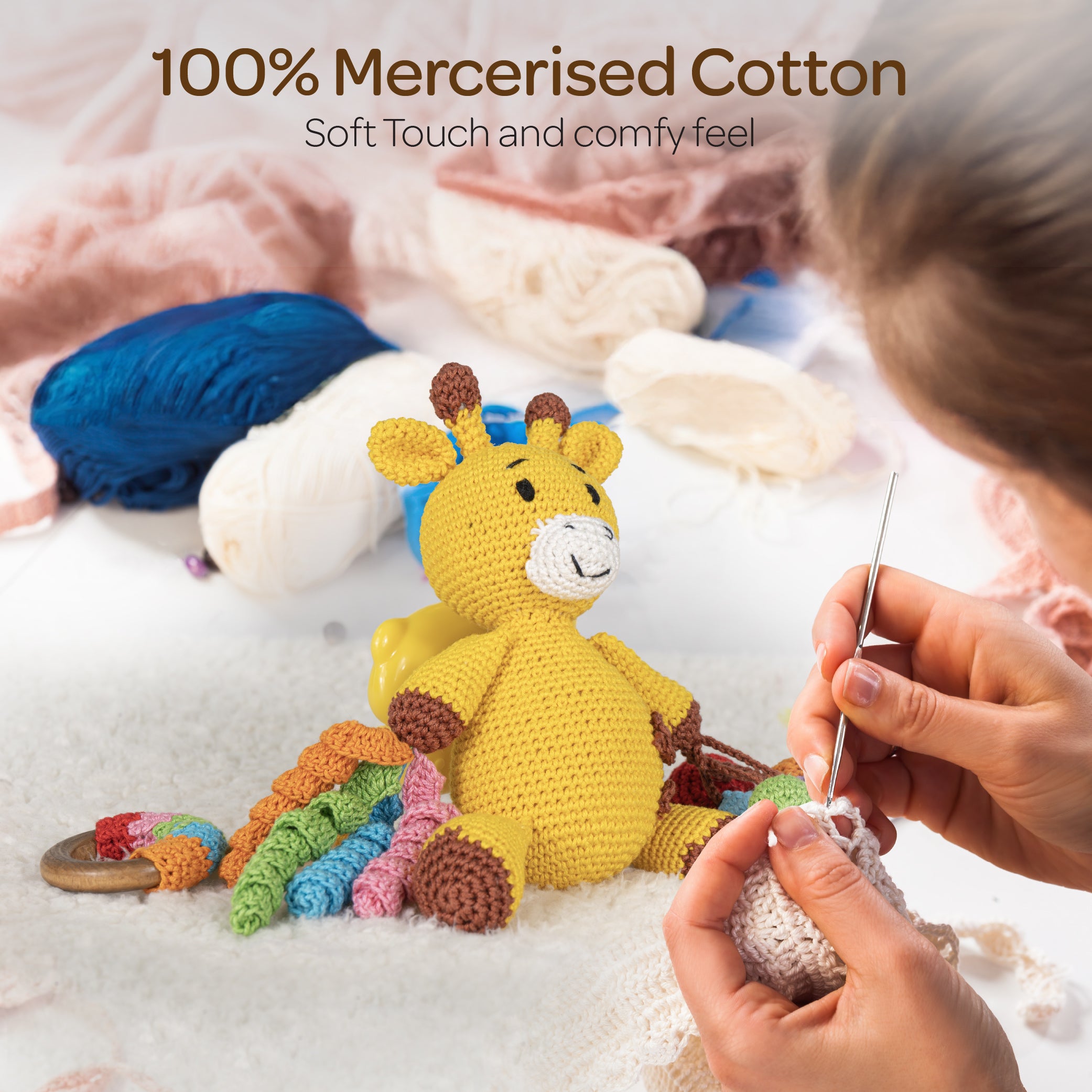 MOON Handcrafted Crochet  Toy with Ring & Clip Hanger-Giraffe