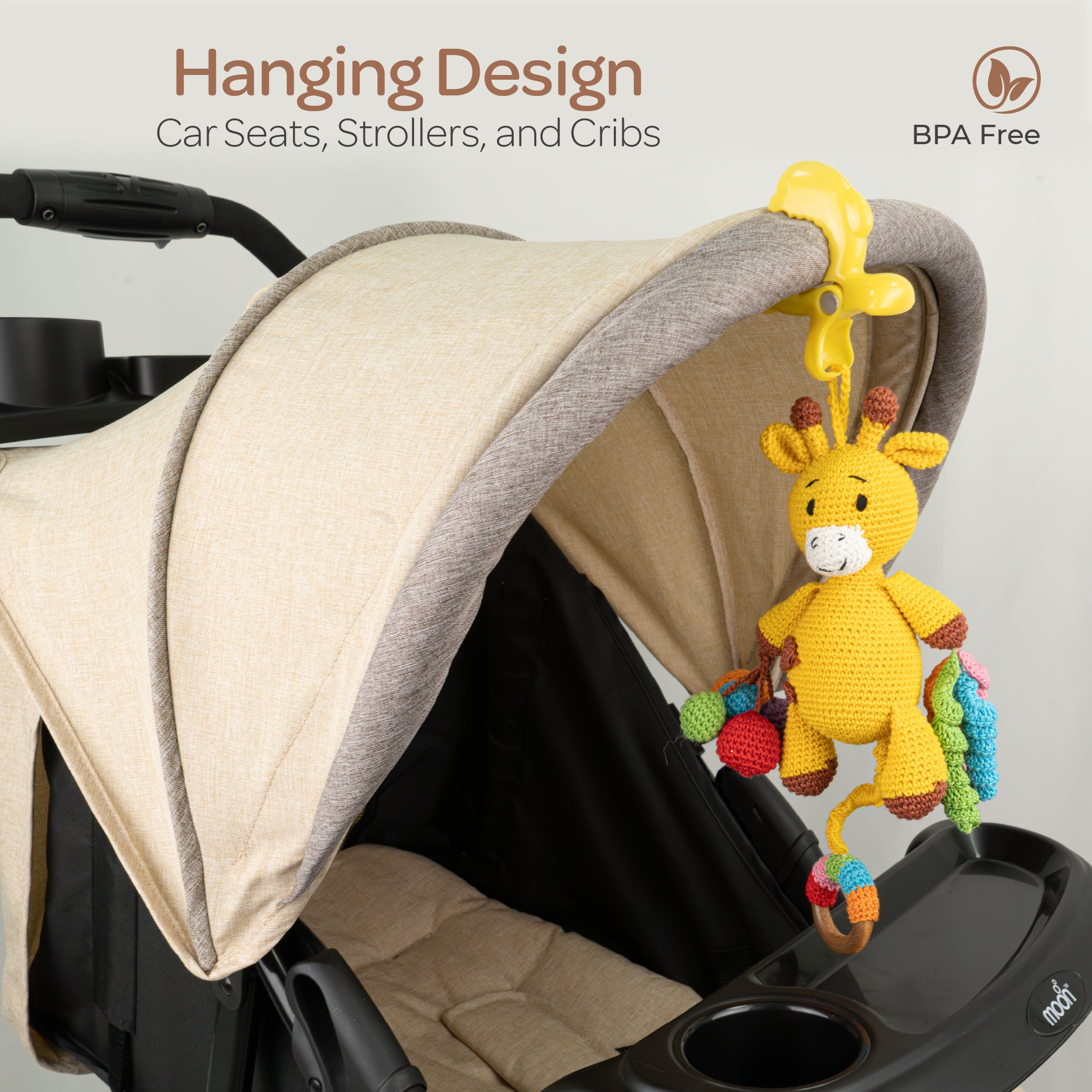 MOON Handcrafted Crochet  Toy with Ring & Clip Hanger-Giraffe