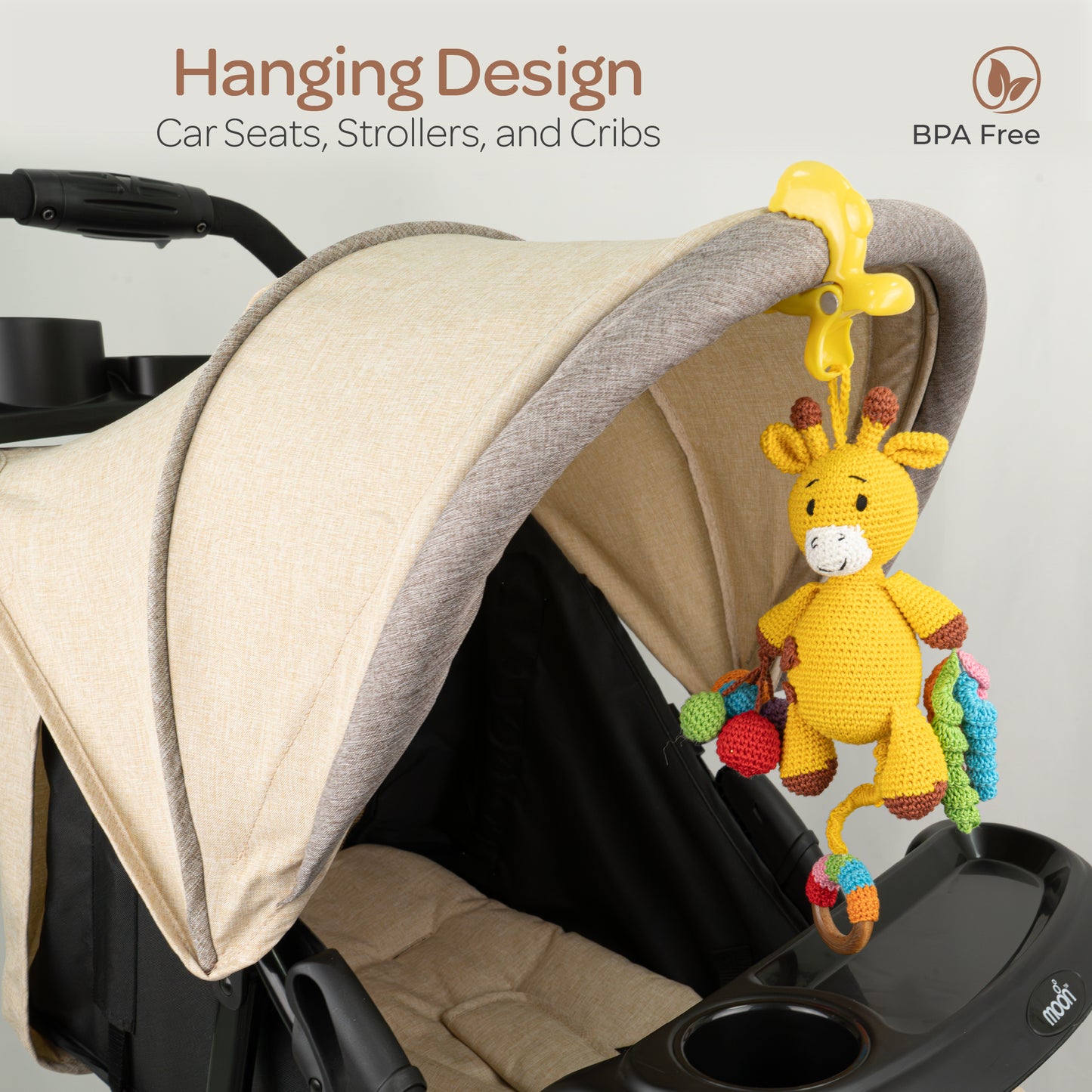 MOON Handcrafted Crochet  Toy with Ring & Clip Hanger-Giraffe