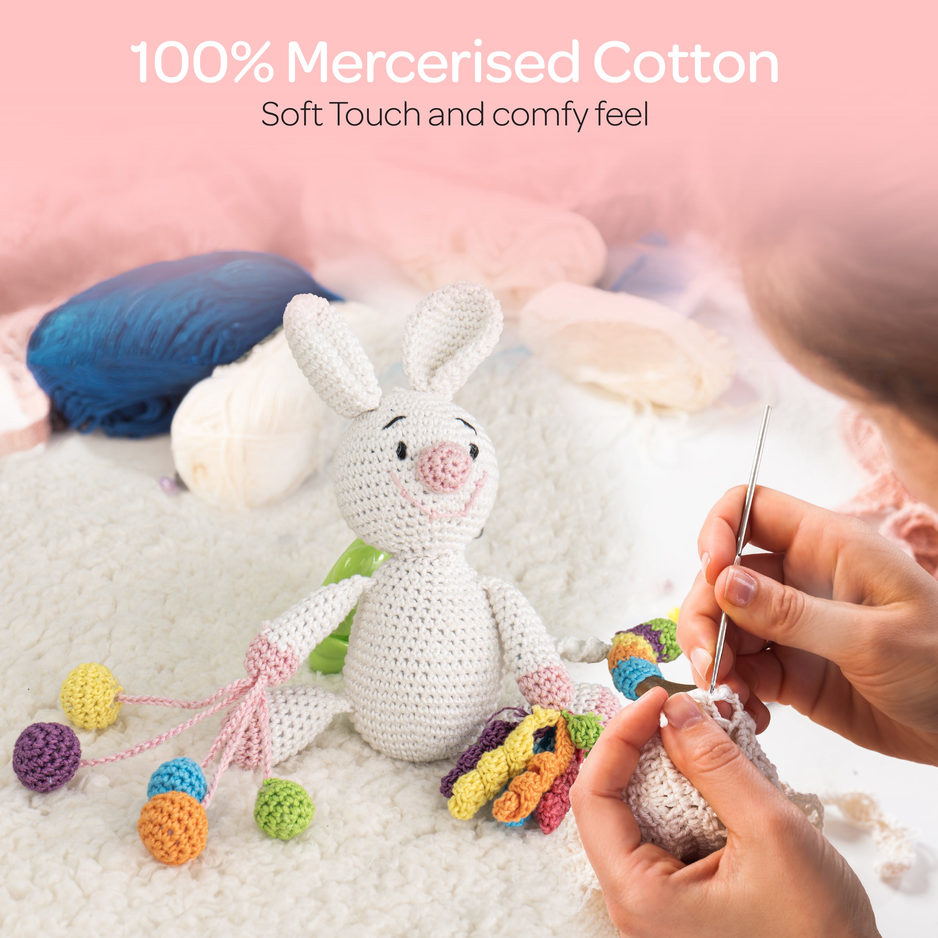 MOON Handcrafted Crochet Toy with Cuddle Ring & Clip Hanger-Bunny
