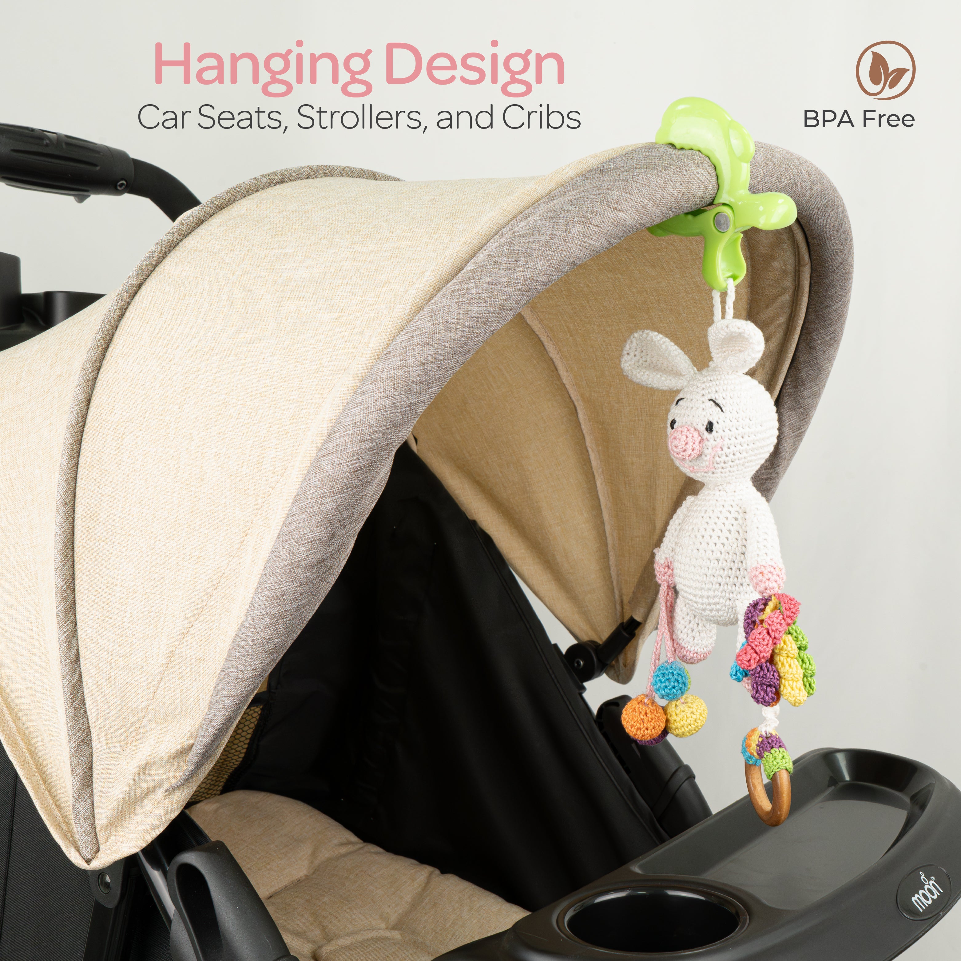 MOON Handcrafted Crochet Toy with Cuddle Ring & Clip Hanger-Bunny