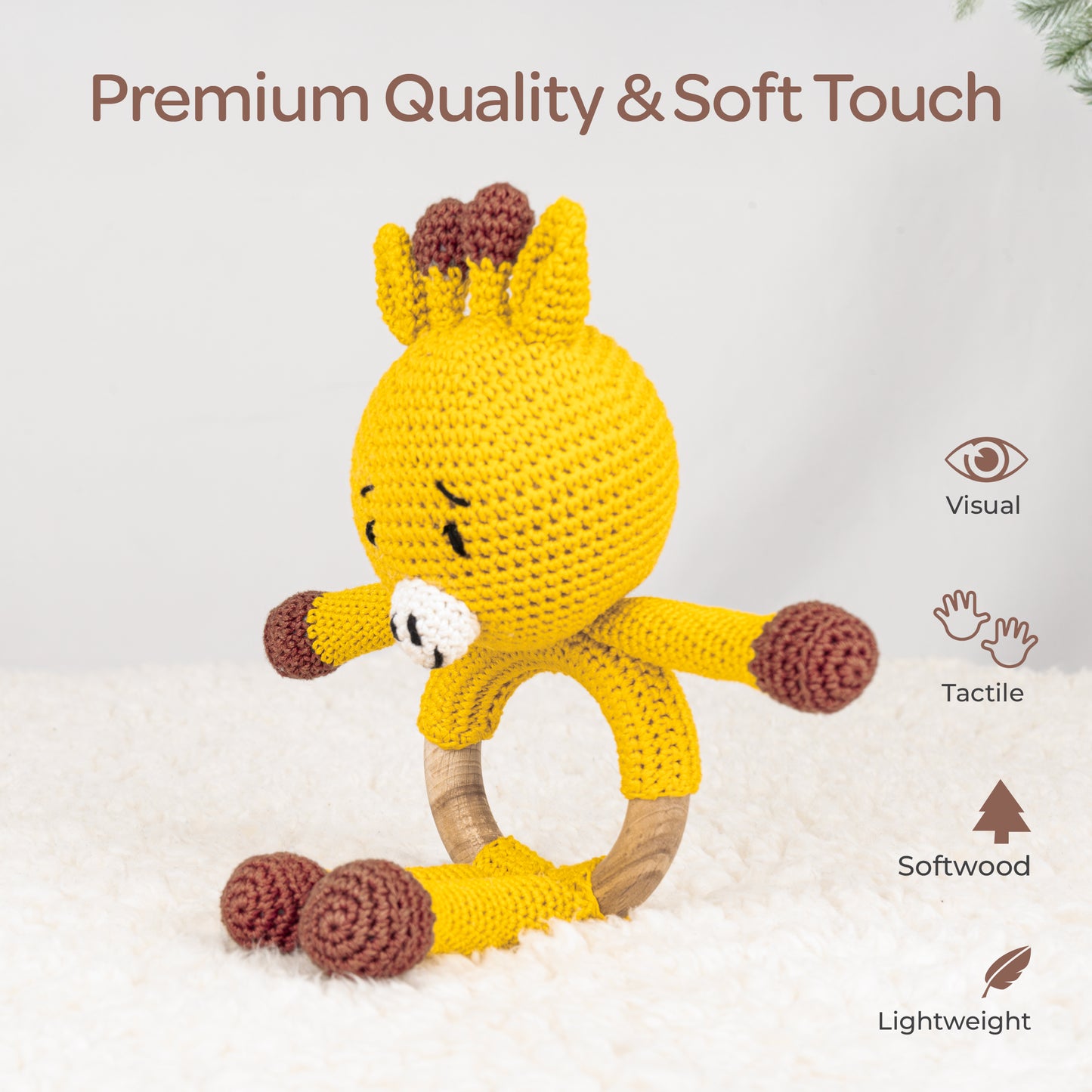 MOON Handcrafted Crochet Toy with Cuddle Ring -Giraffe