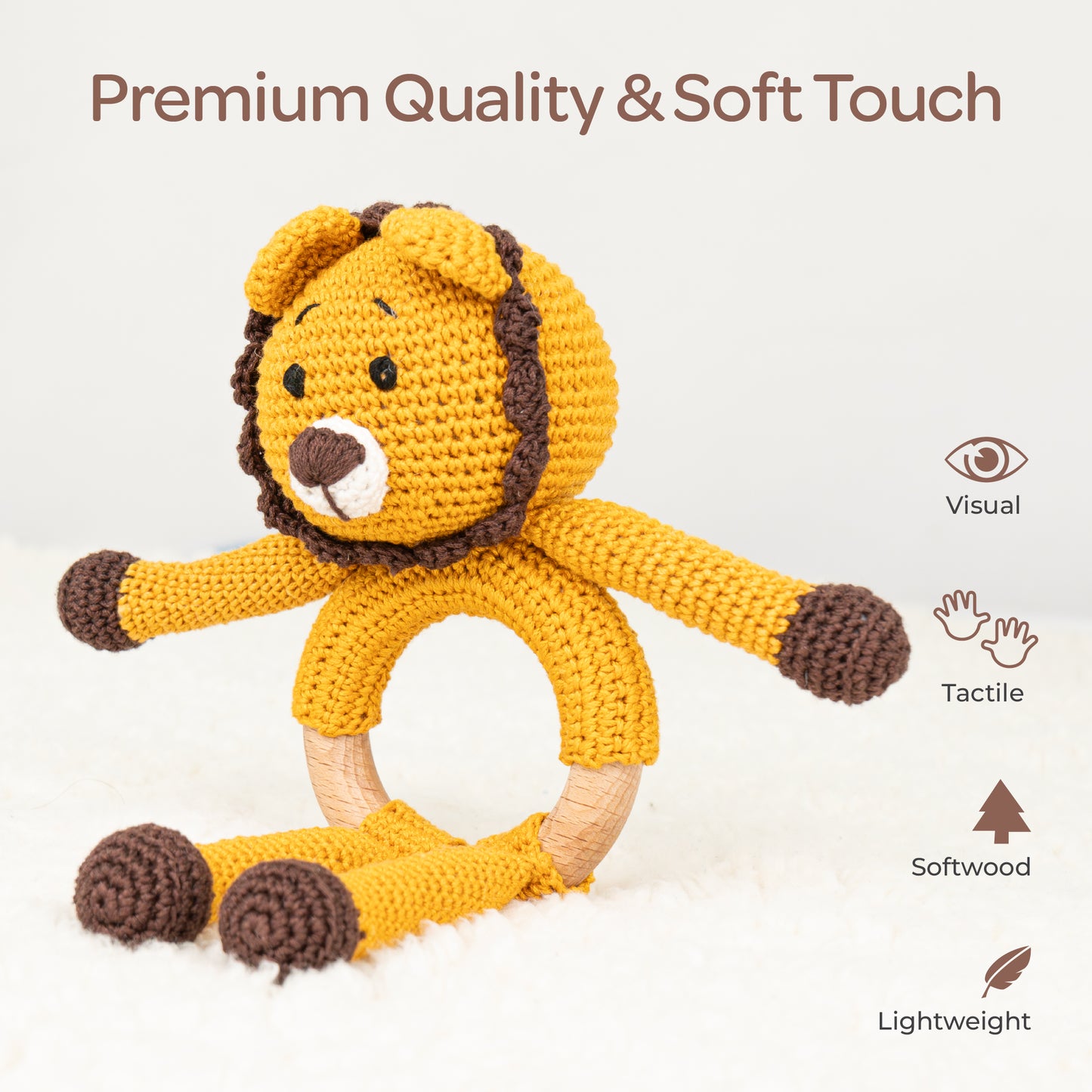 MOON Handcrafted Crochet  Toy with Cuddle Ring - Lion