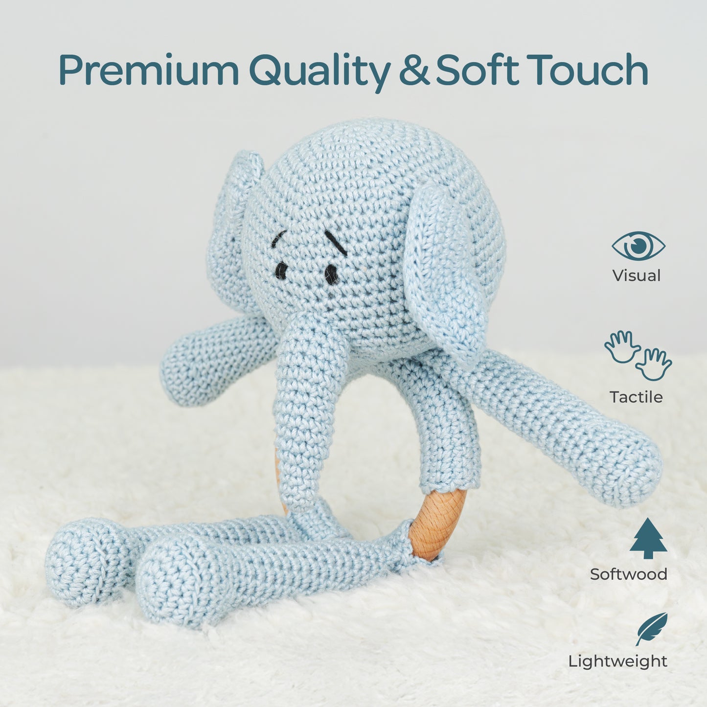 MOON Handcrafted Crochet  Toy with Cuddle Ring-Elephant