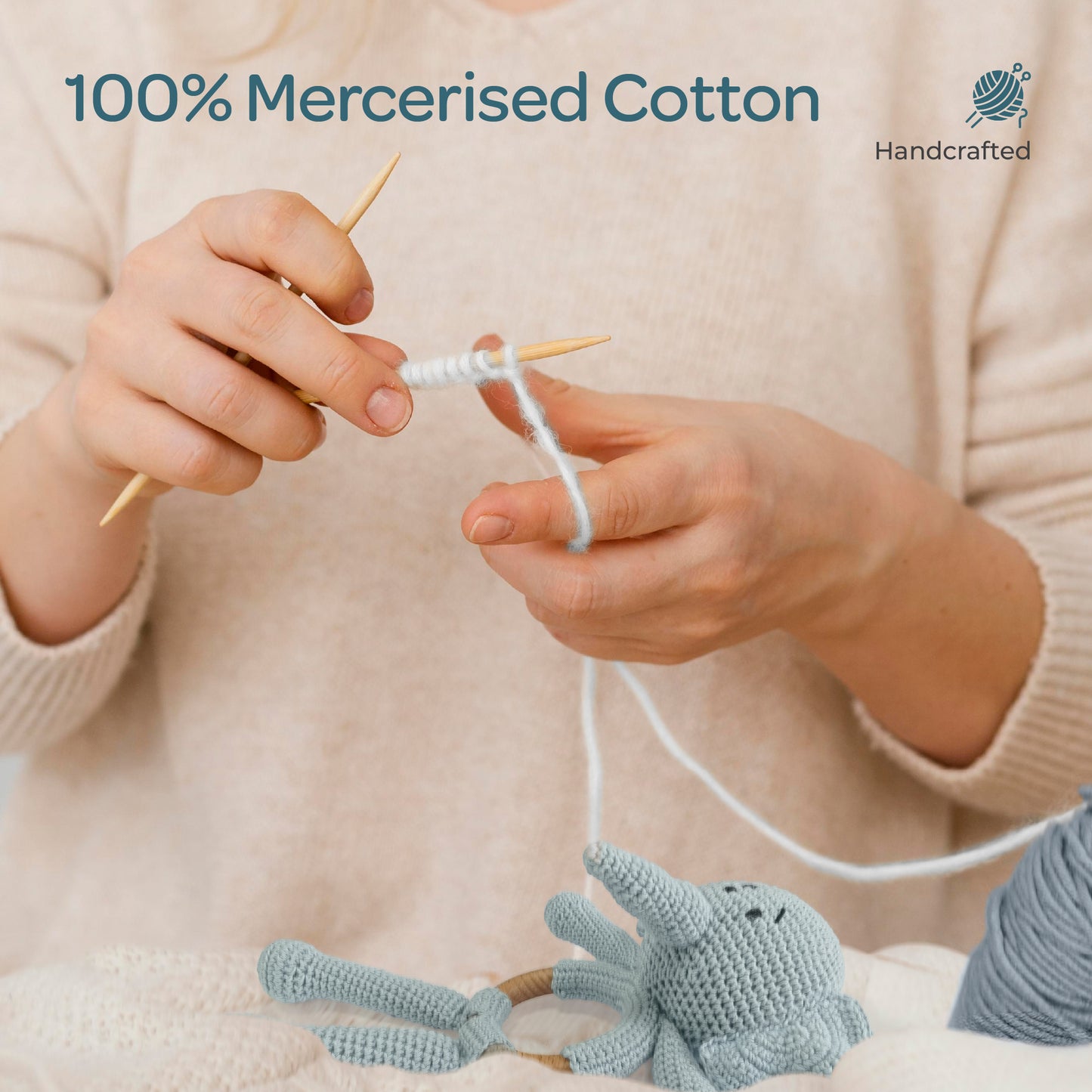 MOON Handcrafted Crochet  Toy with Cuddle Ring-Elephant