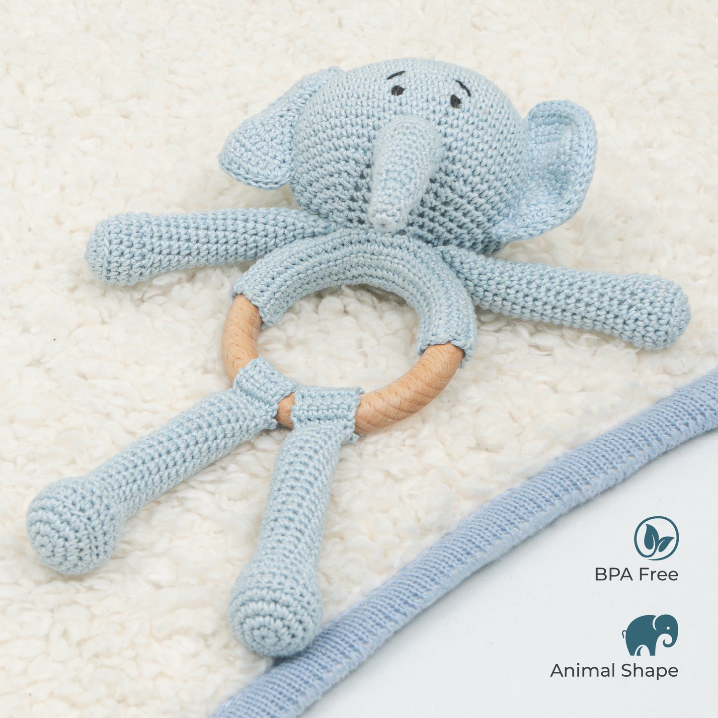 MOON Handcrafted Crochet  Toy with Cuddle Ring-Elephant