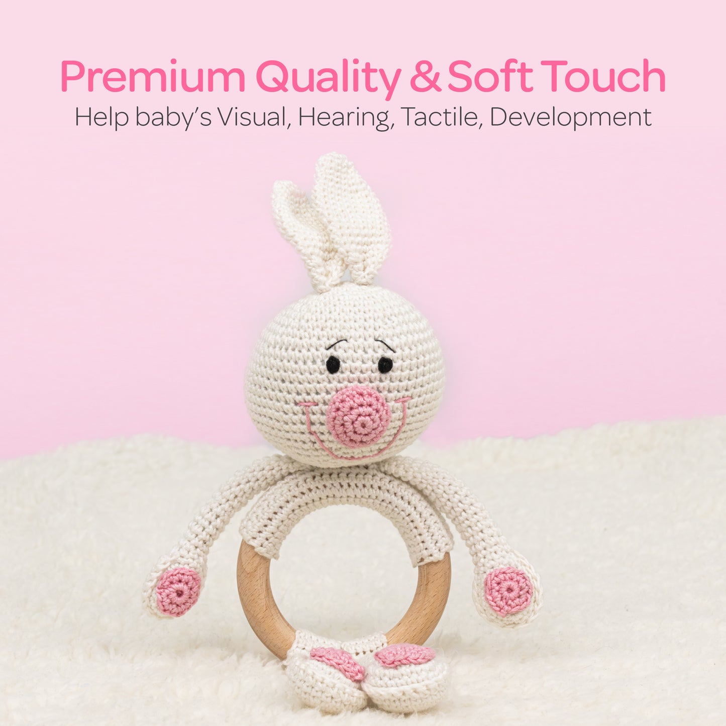 MOON Handcrafted Crochet  Toy with Cuddle Ring -Bunny