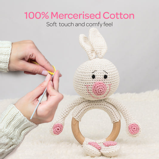 MOON Handcrafted Crochet  Toy with Cuddle Ring -Bunny