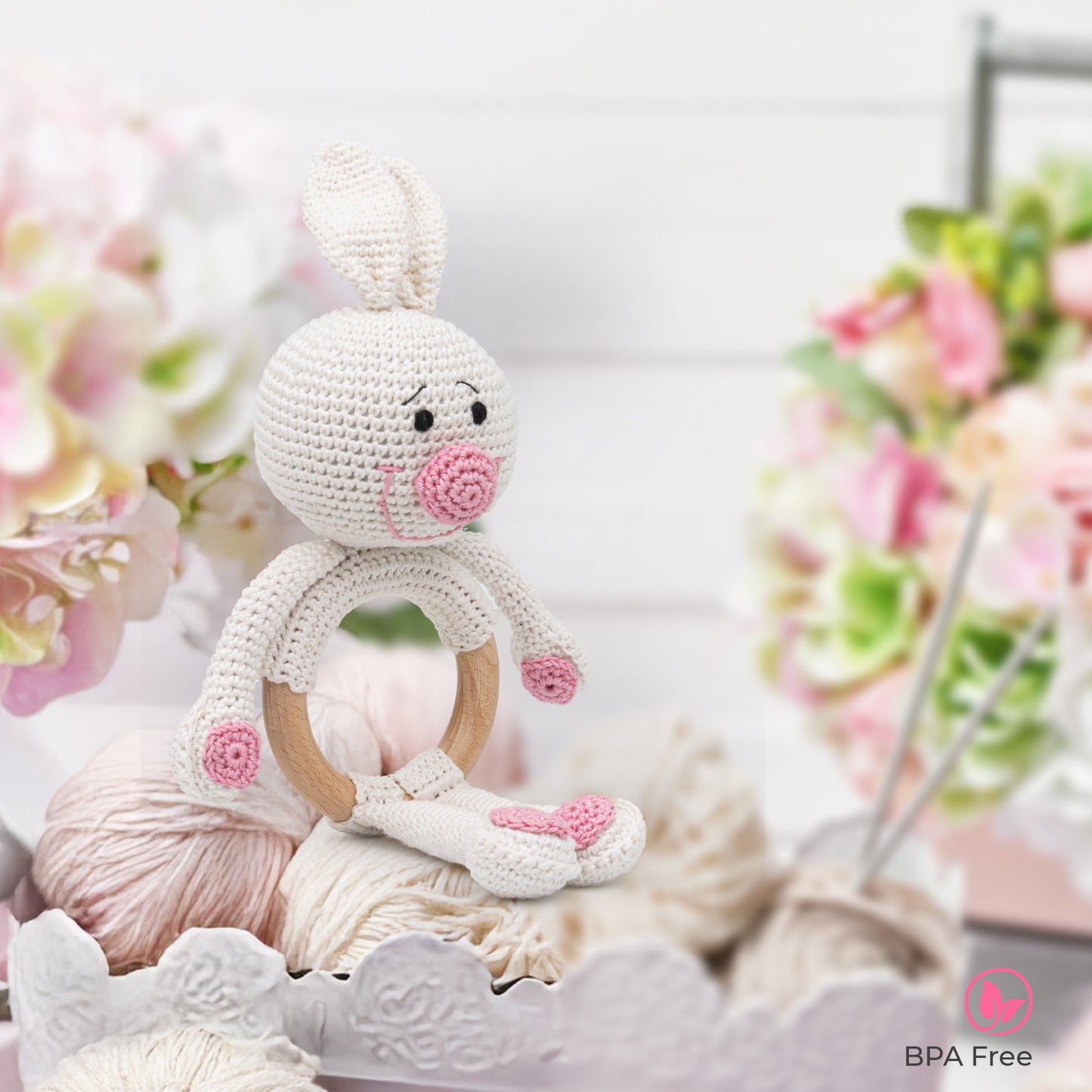 MOON Handcrafted Crochet  Toy with Cuddle Ring -Bunny