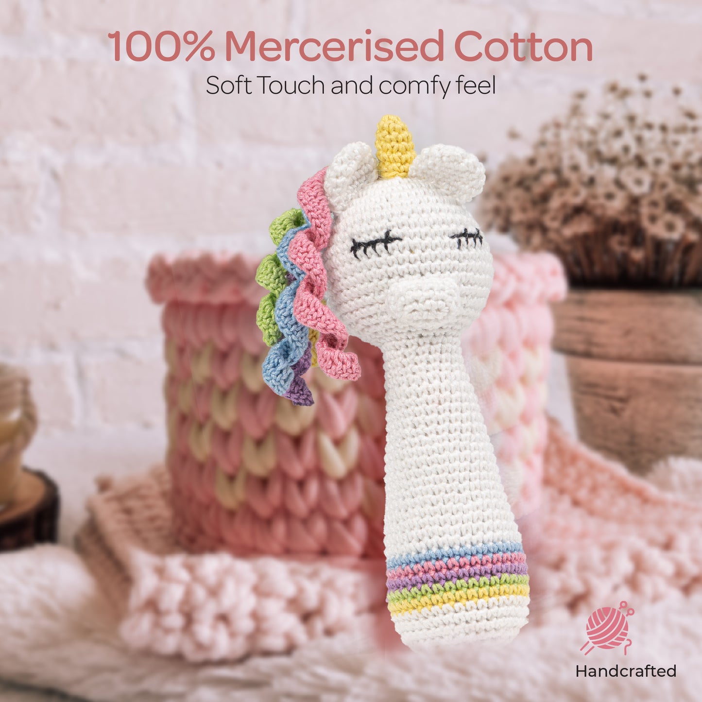 MOON Handcrafted Crochet Knitted Loop Rattle Toy -Pony