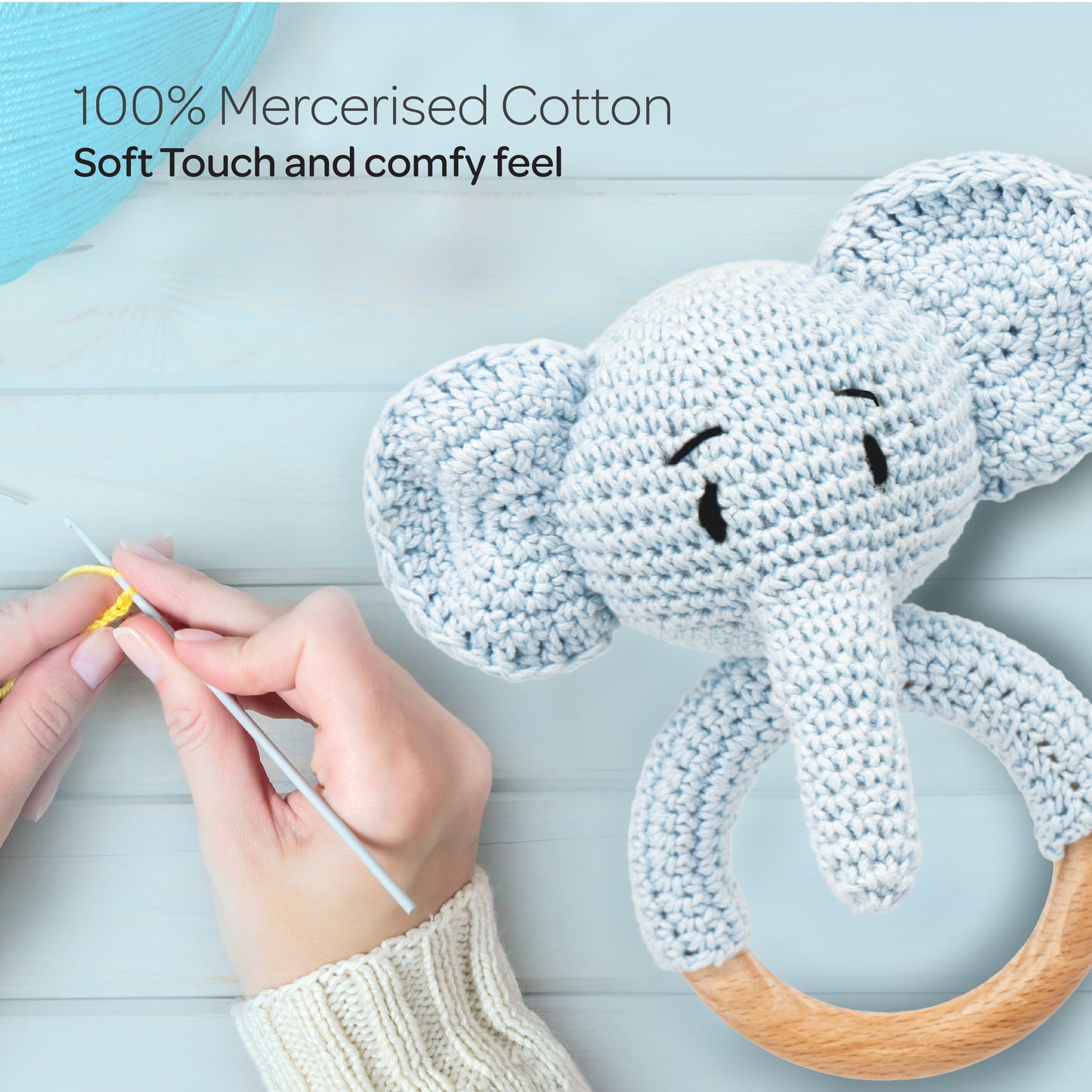 MOON Handcrafted Crochet Ring Rattle Toy-Elephant