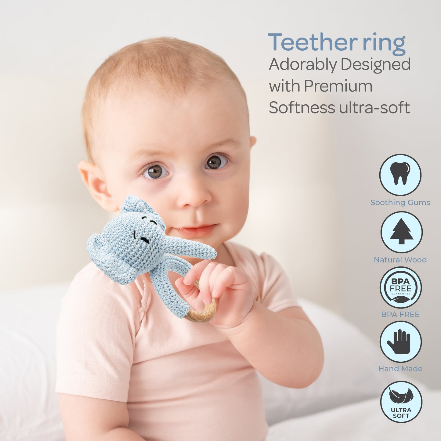 MOON Handcrafted Crochet Ring Rattle Toy-Elephant