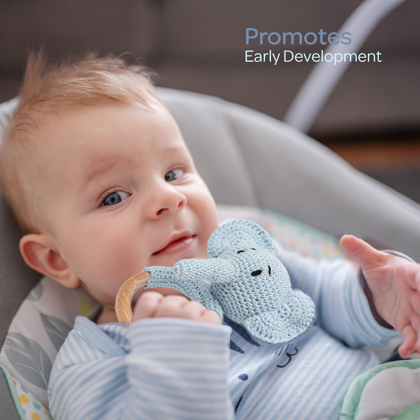 MOON Handcrafted Crochet Ring Rattle Toy-Elephant