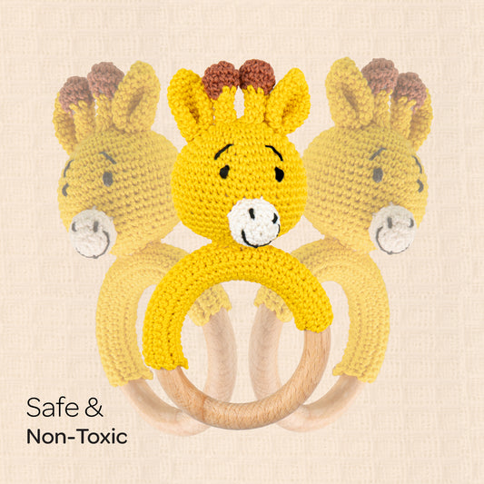 MOON Handcrafted Crochet Ring Rattle Toy-Giraffe