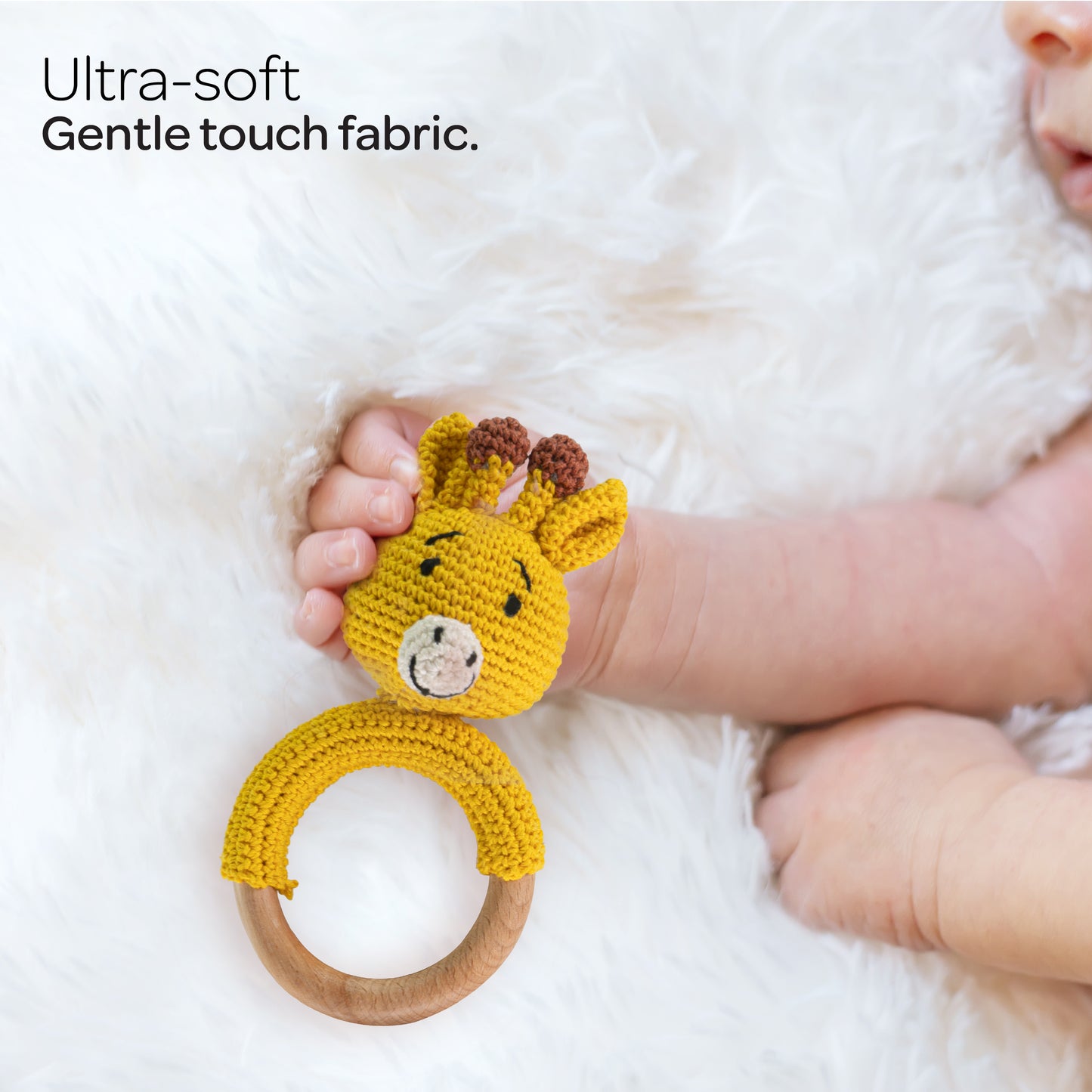 MOON Handcrafted Crochet Ring Rattle Toy-Giraffe