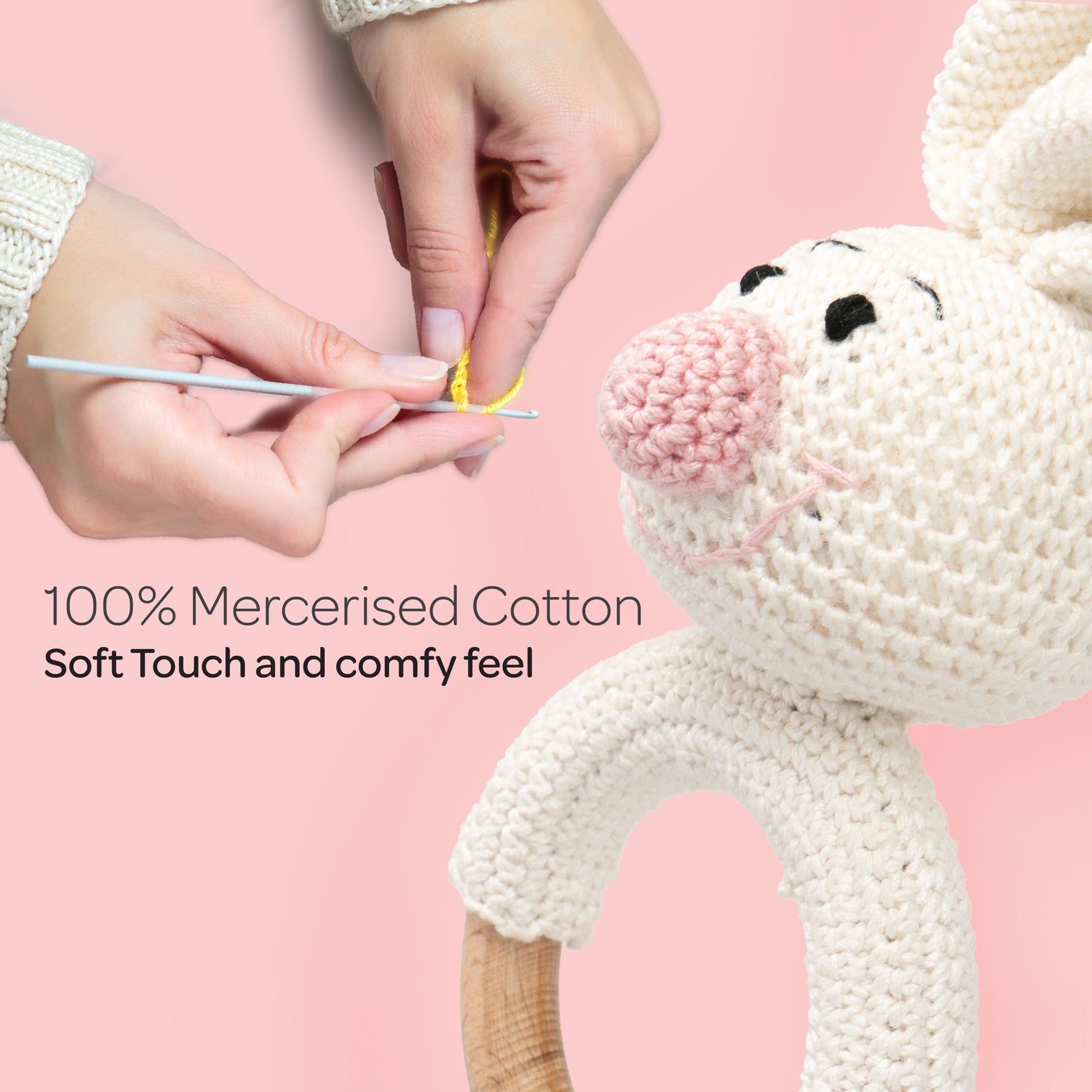 MOON Handcrafted Crochet Ring Rattle Toy-Bunny