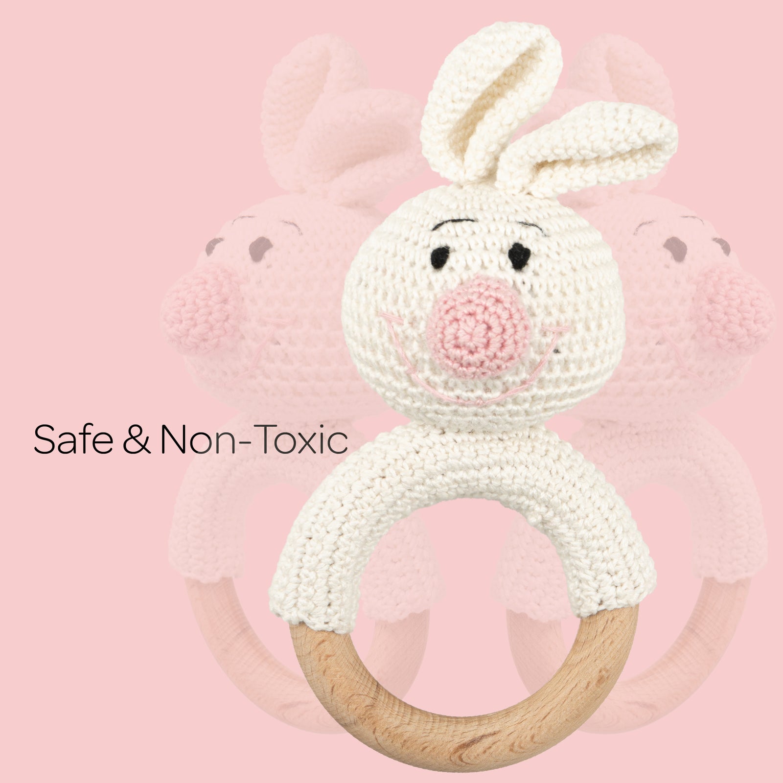 MOON Handcrafted Crochet Ring Rattle Toy-Bunny