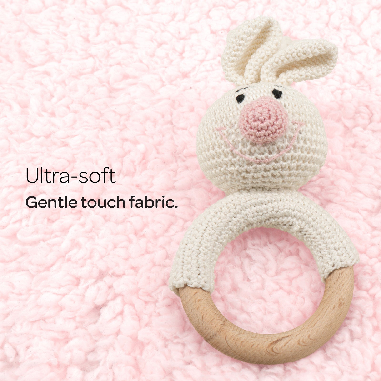 MOON Handcrafted Crochet Ring Rattle Toy-Bunny