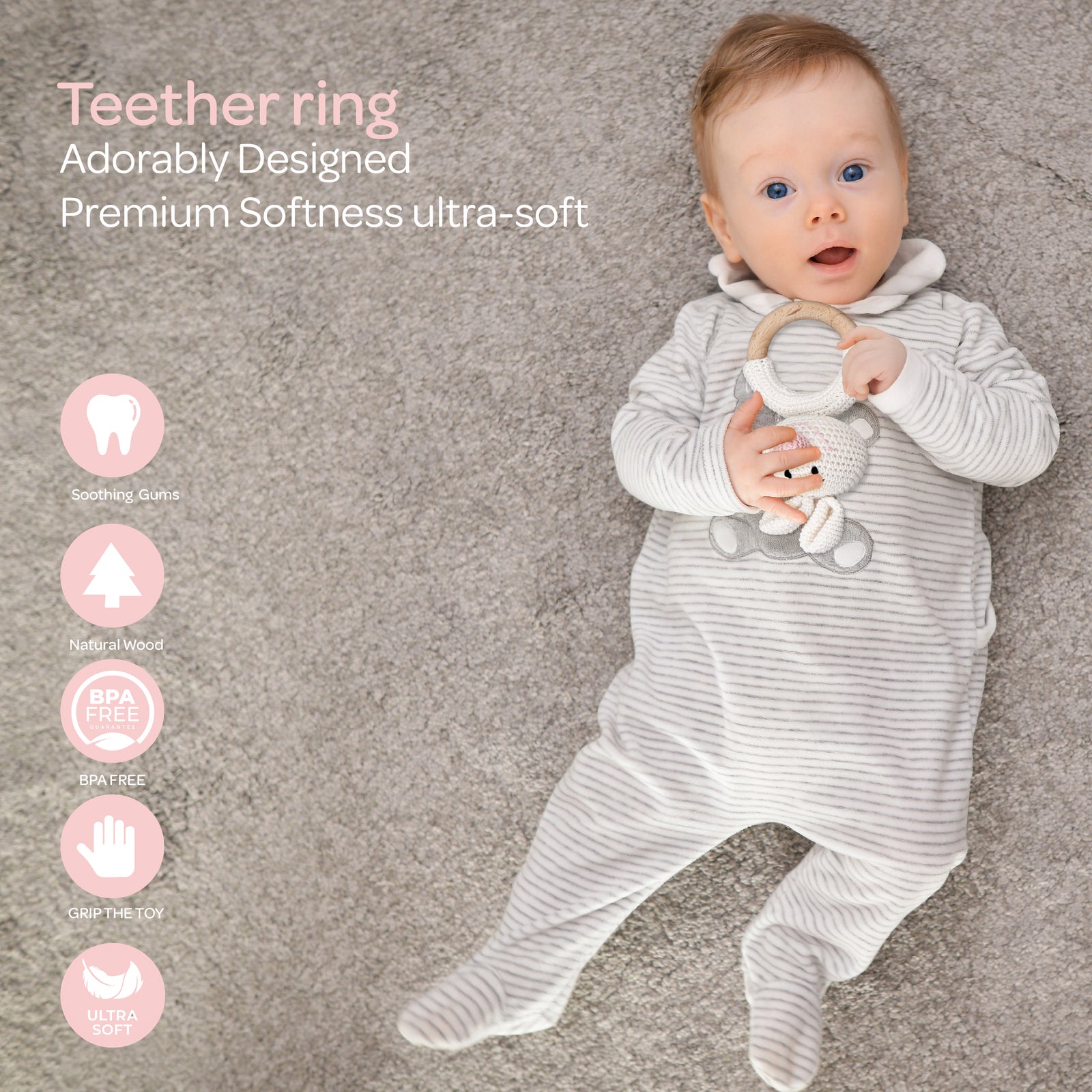 MOON Handcrafted Crochet Ring Rattle Toy-Bunny
