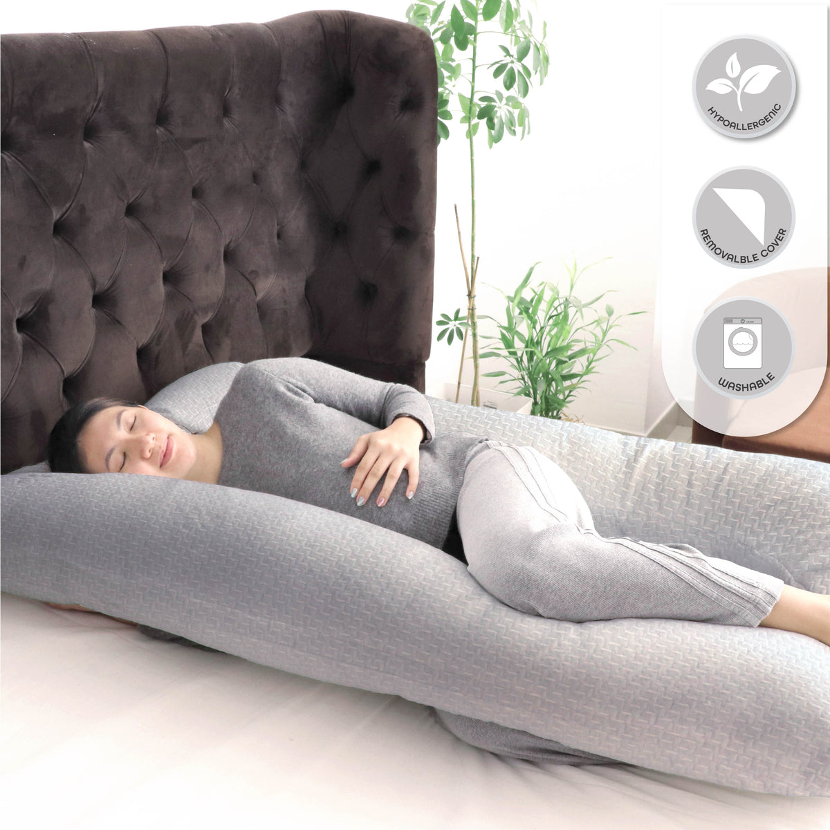 MOON  Bamboo Full Body Pregnancy Pillow U-Shaped- Grey