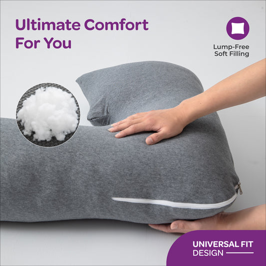 MOON Organic J Shaped Maternity Pillow-Light Grey