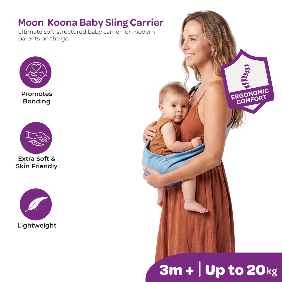 MOON Baby Carrier Baby Sling Carrier-Light Jean