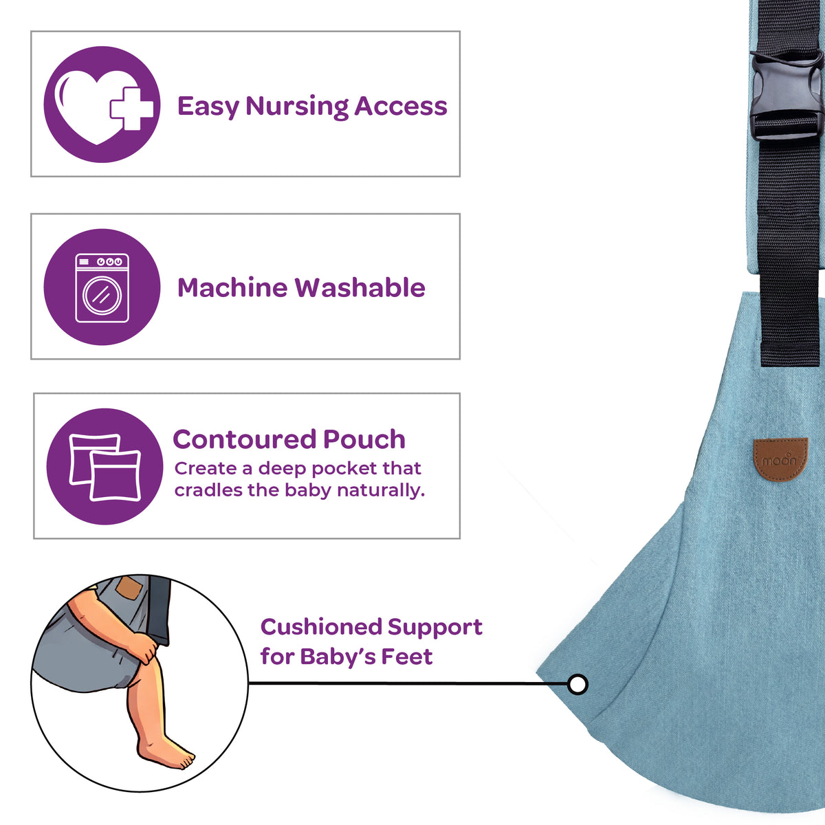 MOON Baby Carrier Baby Sling Carrier-Light Jean
