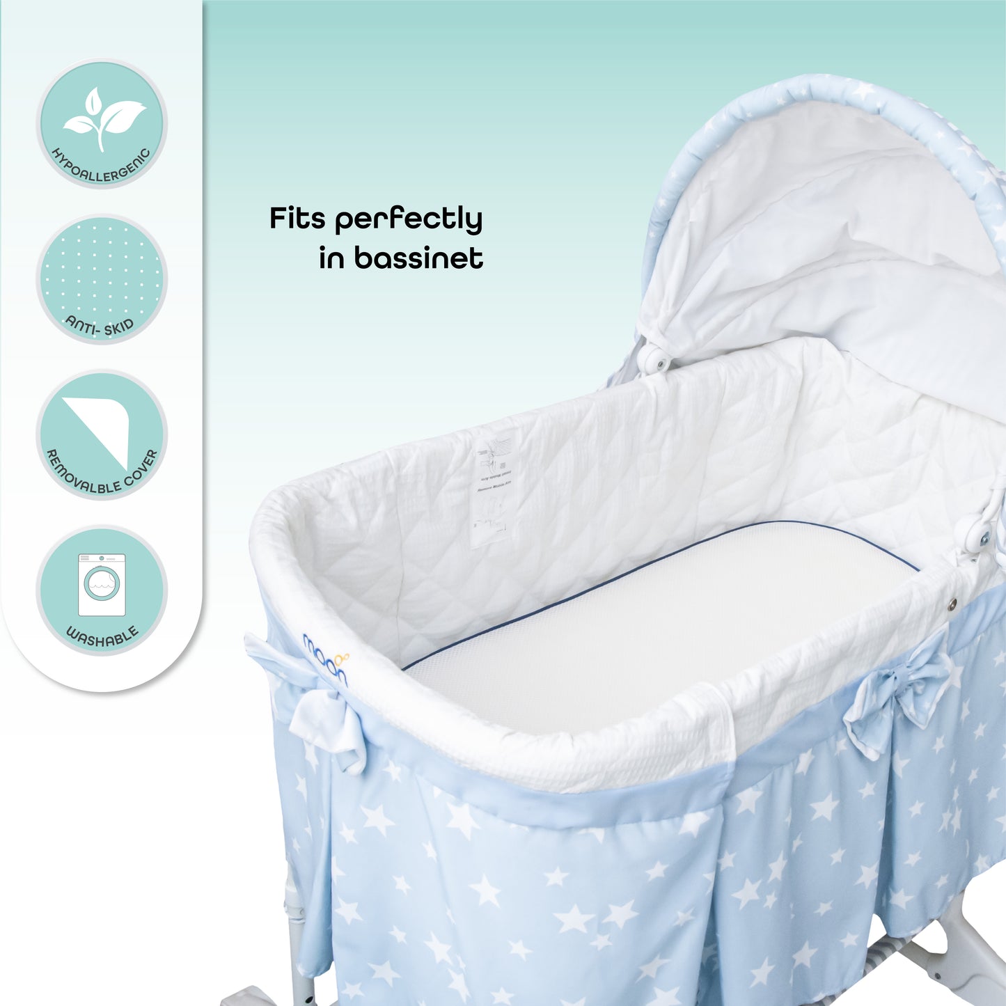 MOON Wooden Portable Crib Brown / Baby Crib Organizer  / Crib & Pram Mattress (Classic Foam Moses Basket Mattress)