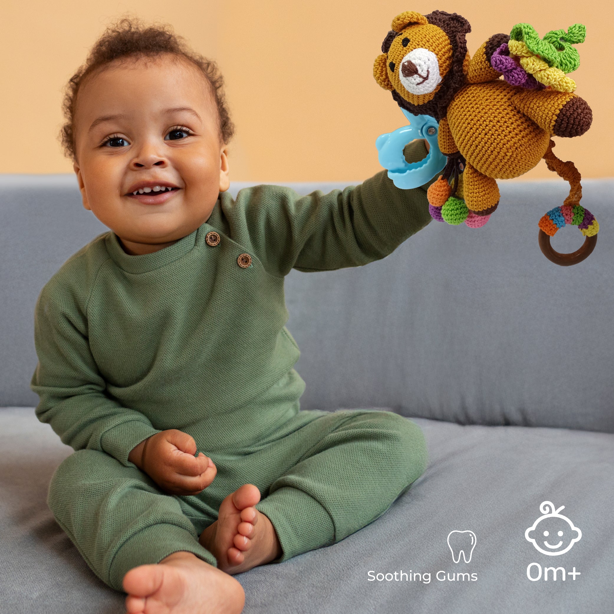 MOON Handcrafted Crochet  Toy with Ring & Clip Hanger- Lion
