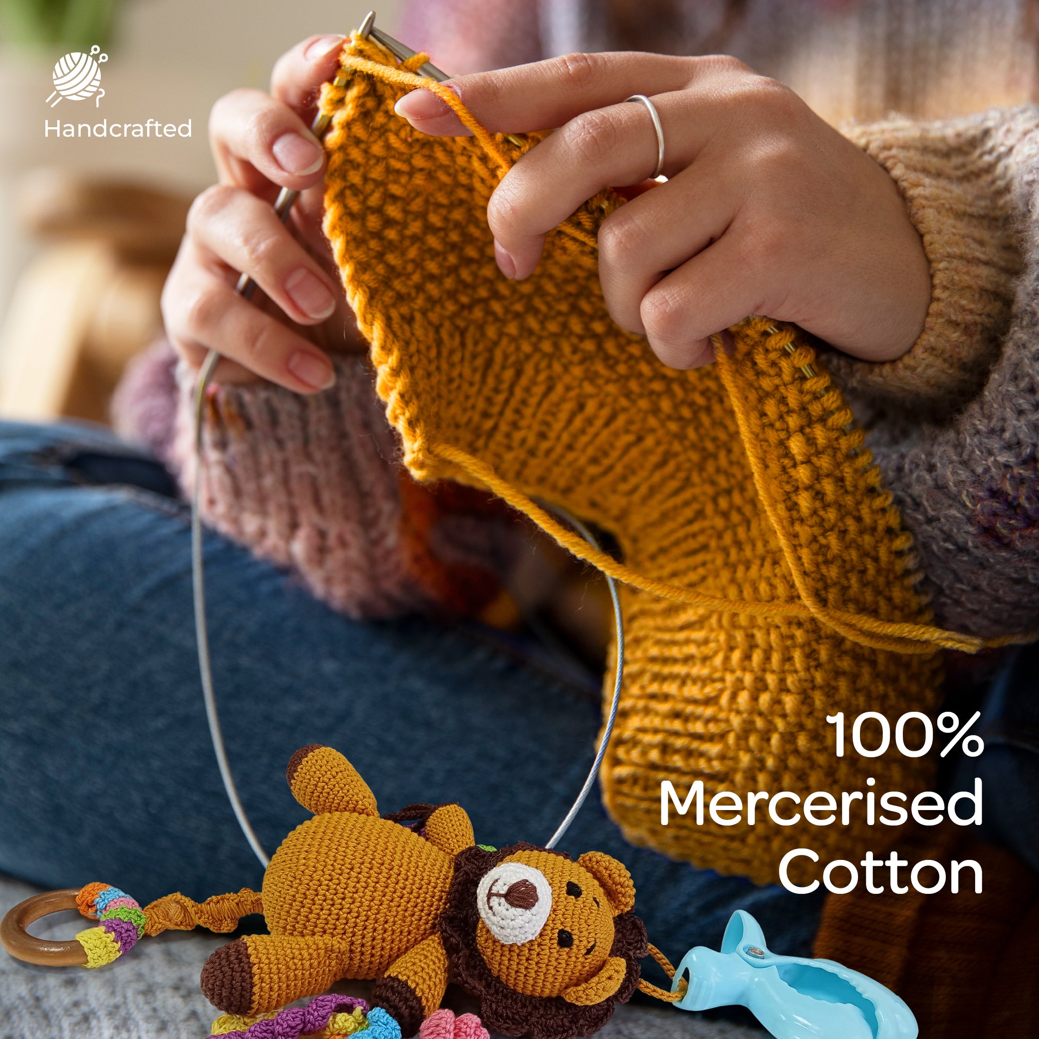 MOON Handcrafted Crochet  Toy with Ring & Clip Hanger- Lion