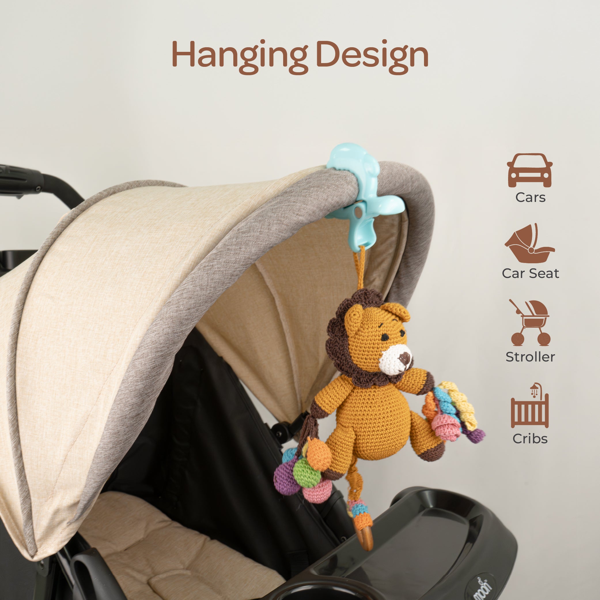 MOON Handcrafted Crochet  Toy with Ring & Clip Hanger- Lion