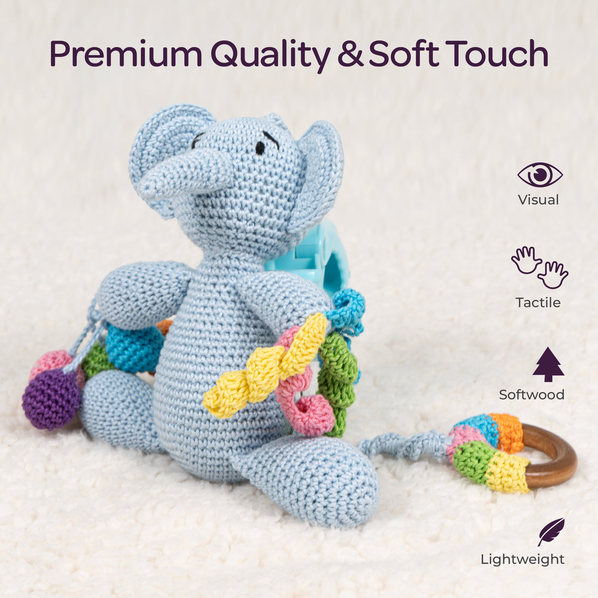 MOON Handcrafted Crochet  Toy with  Ring & Clip Hanger-Elephant