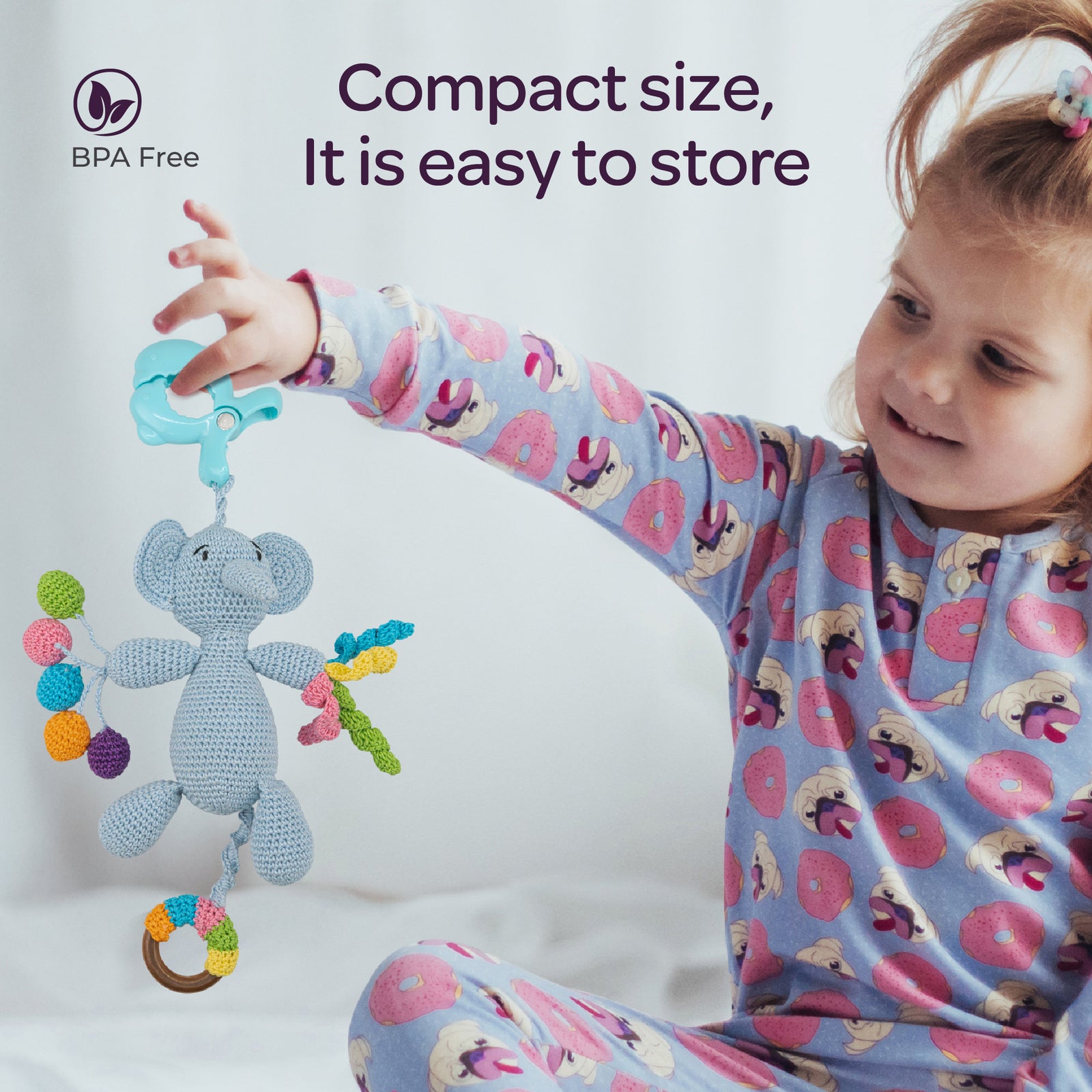 MOON Handcrafted Crochet  Toy with  Ring & Clip Hanger-Elephant