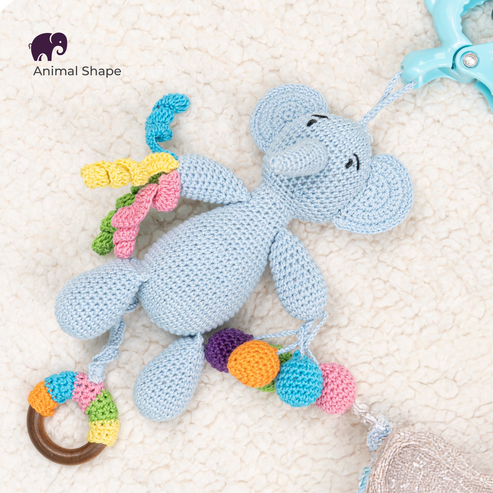 MOON Handcrafted Crochet  Toy with  Ring & Clip Hanger-Elephant