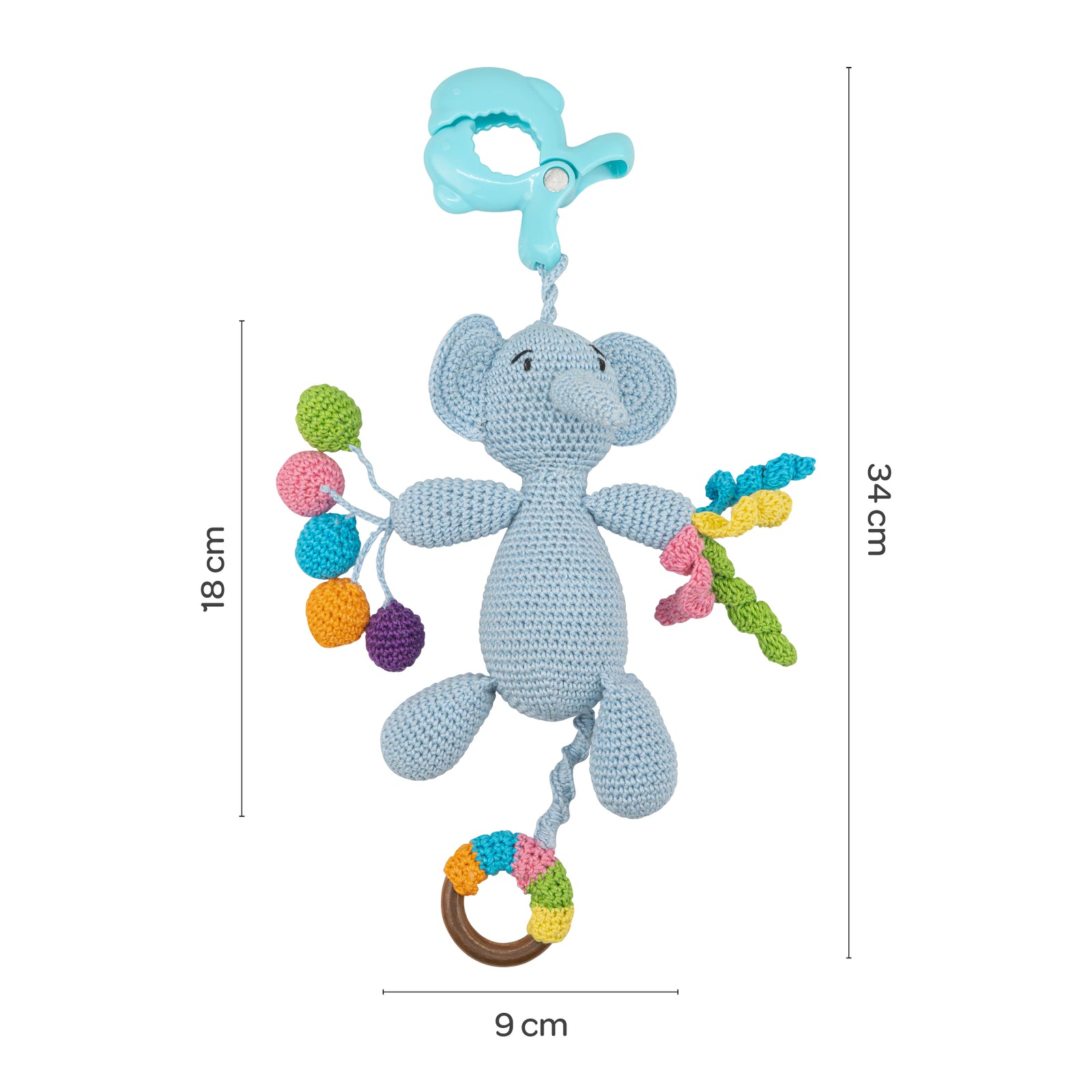 MOON Handcrafted Crochet  Toy with  Ring & Clip Hanger-Elephant