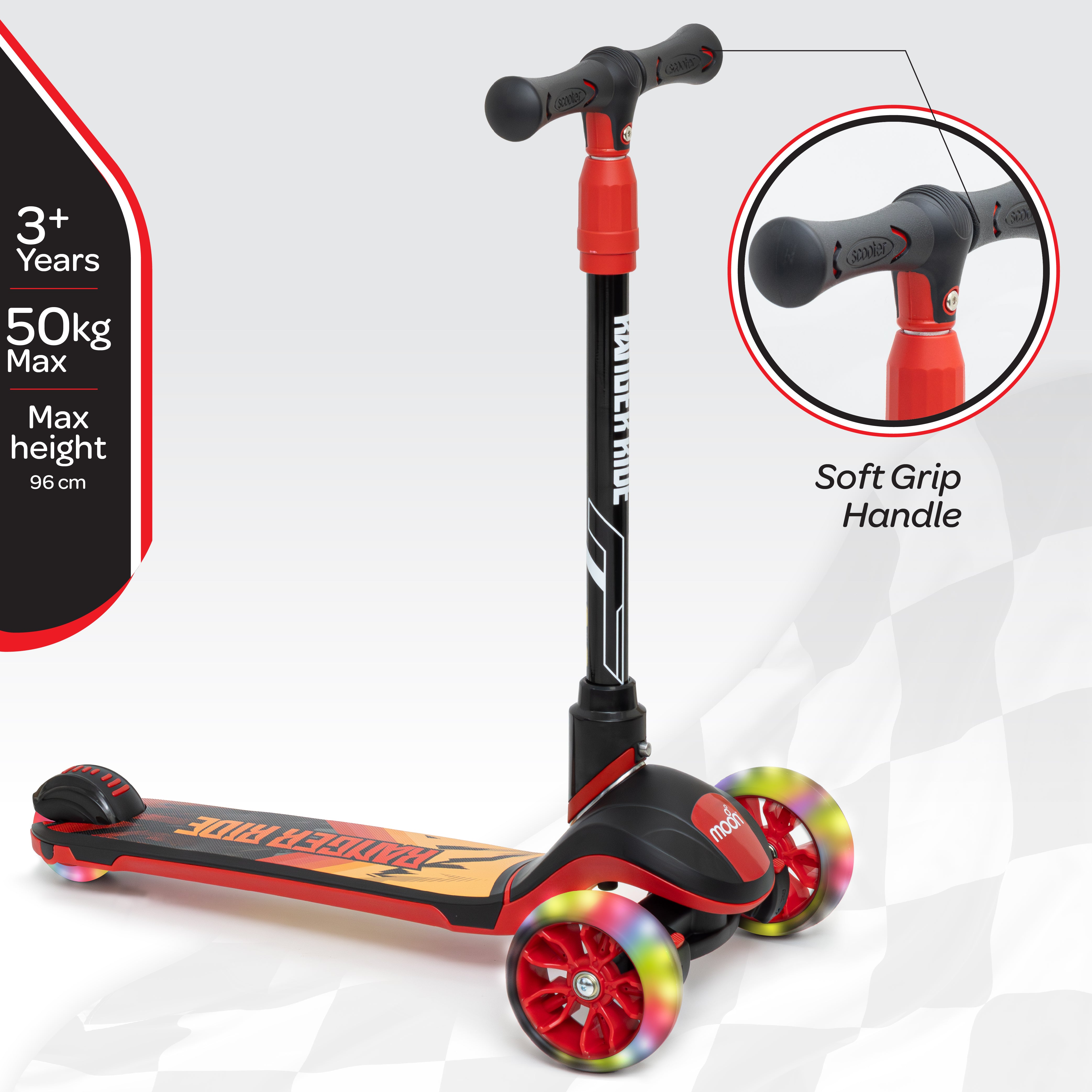 The Moon Brand Ranger Ride Skate Kids scooter with LED Wheels-Red