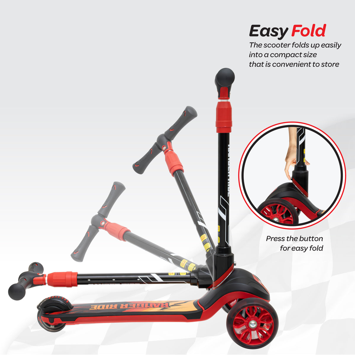 The Moon Brand Ranger Ride Skate Kids scooter with LED Wheels-Red