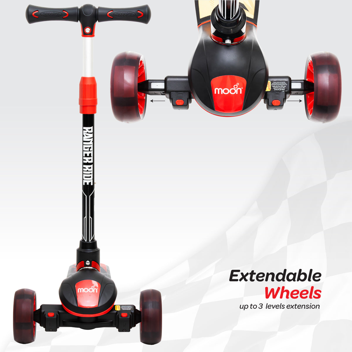 The Moon Brand Ranger Ride Skate Kids scooter with LED Wheels-Red