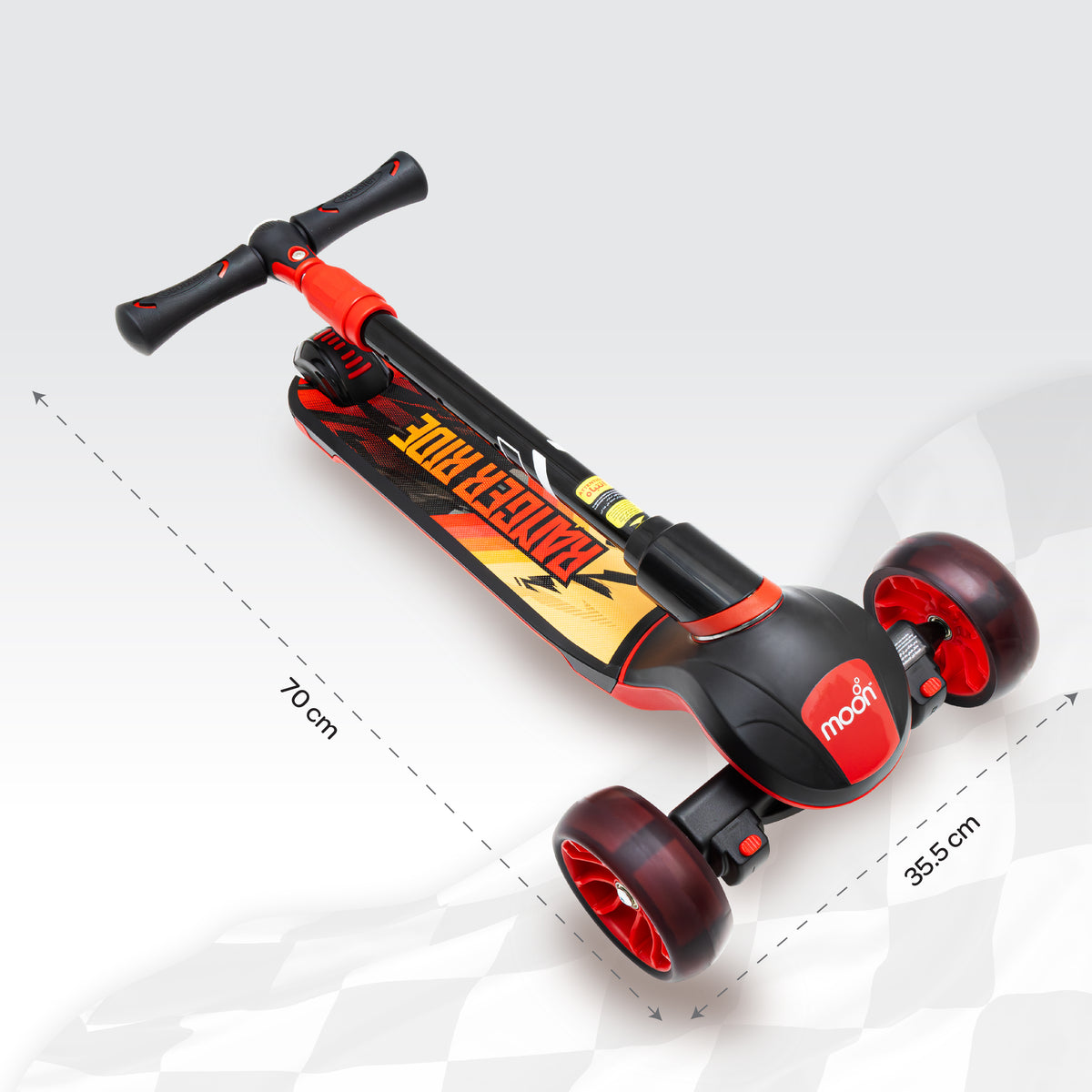 The Moon Brand Ranger Ride Skate Kids scooter with LED Wheels-Red