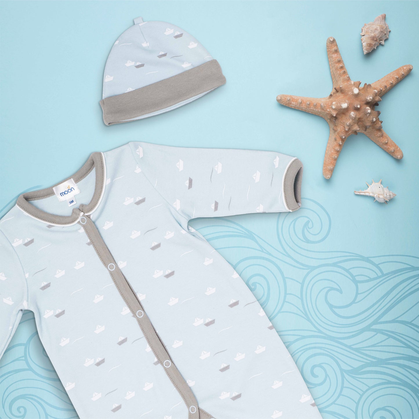 Sleepsuit Cap & Bib Set Teal