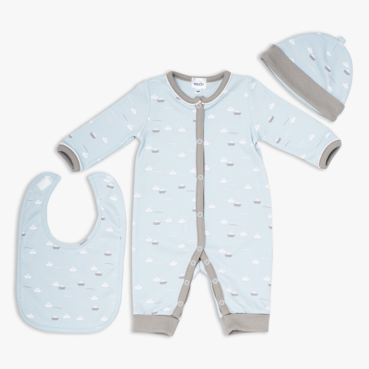 Sleepsuit Cap & Bib Set Teal - The Moon Brand™