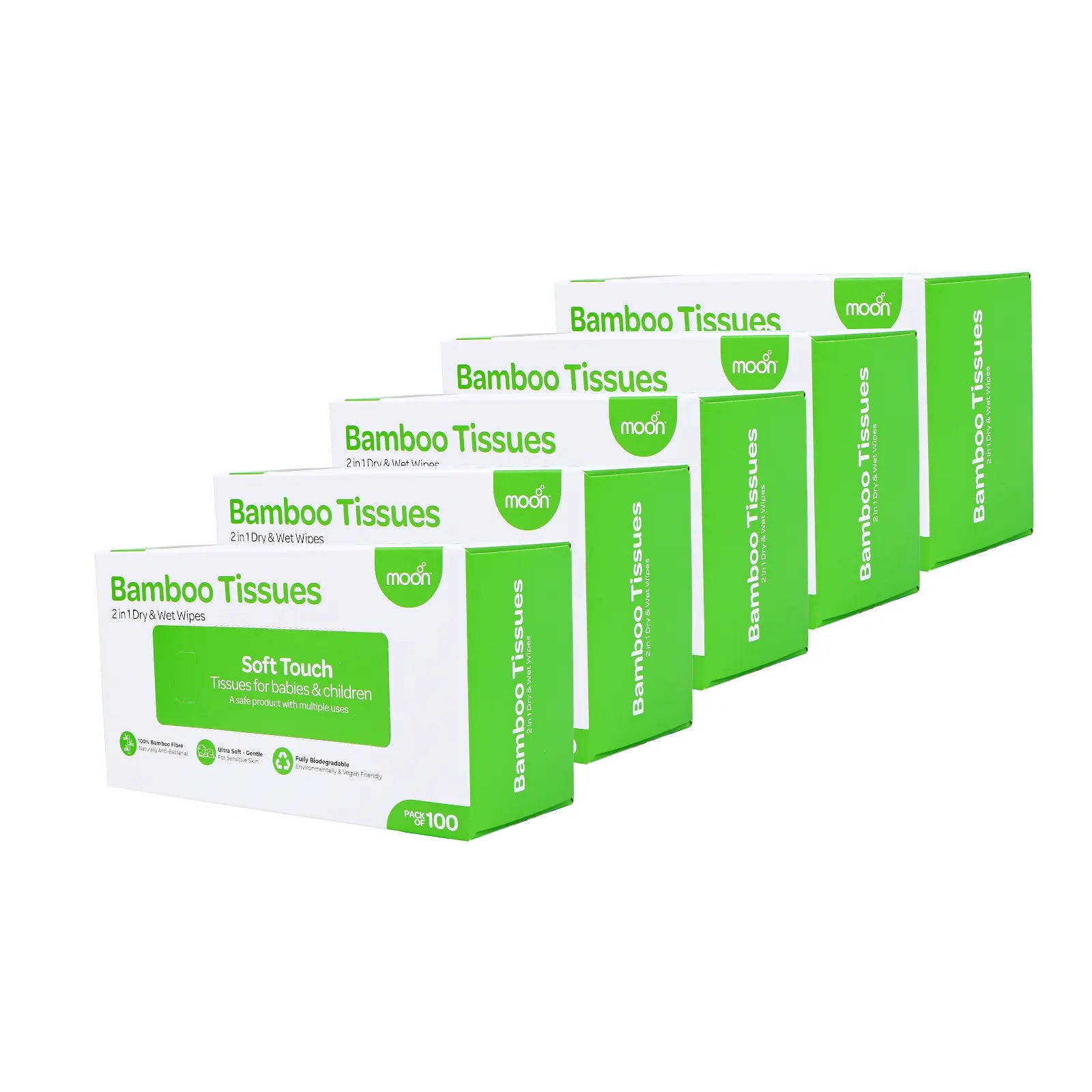 MOON Bamboo Tissues – 2-in-1 Dry & Wet Baby Wipes - Pack of 5
