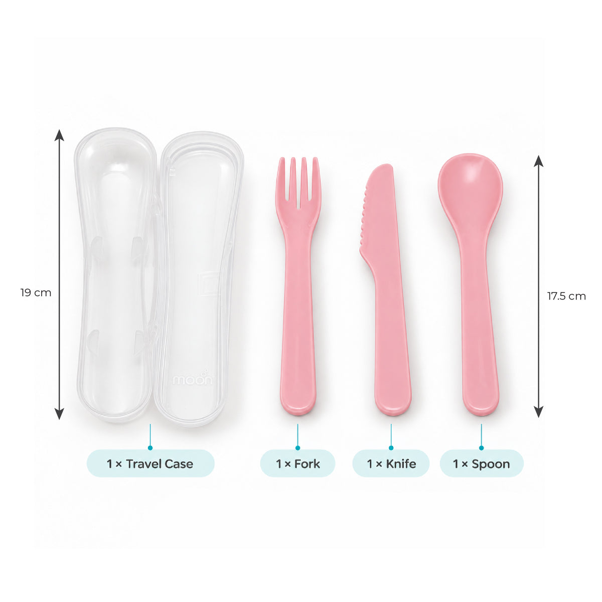 MOON 4-Piece Toddler Cutlery Set with Travel Case | Pink